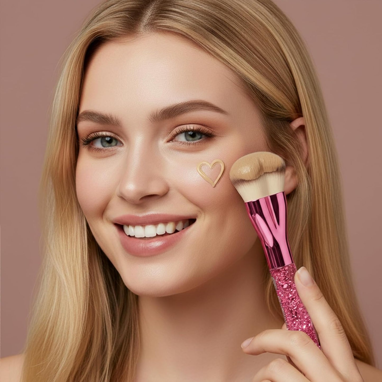 Foundation Brush Heart Pink - Lamora Beauty