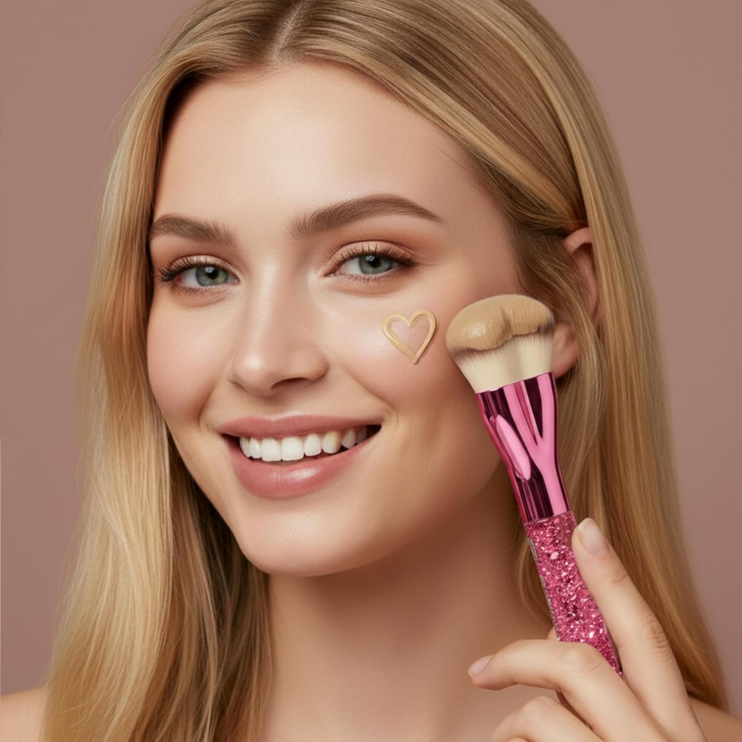 Foundation Brush Heart Pink - Lamora Beauty